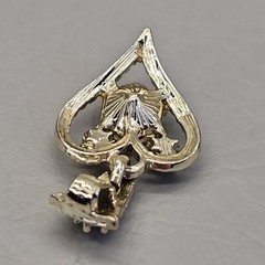 Vtg Heart Pendant Dangle AB Rhinestone Gold Tone 1 5/8″