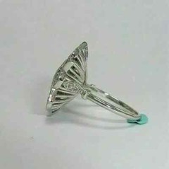 Art Deco Style Lab Created Diamond & Sapphire Wedding 14K White Gold Finish Ring