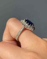 Art Deco Oval Cut Lab Created Diamond Sapphire 14k White Gold FN Wedding Ring