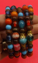 Vintage Spiral Wrap Bracelet with Multiple Colors Wood Glass Metal Plastic Beads
