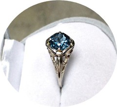 Art Deco – Ring – LONDON Blue Topaz – Solid 14k White Gold Filigree Mtg. – Sz 6.