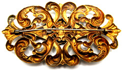 Art Deco Russian Golden Gilt Ornate Scrolls & Flower Pin Brooch