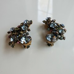 Multi Color Glass Rhinestone Clip Earrings Flower Ear Climber Crescent READ