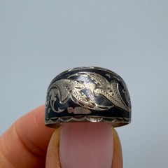 Vintage Soviet 875 Silver Niello Ring USSR Handmade Floral Size 8.5