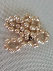 Vintage Signed Les Bernard Baroque Faux Pearls Cream Hand Knotted 29”Necklace