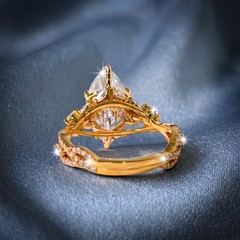 Vintage Marquise Moissanite Engagement Ring 14K Yellow Gold Plated 925 Silver