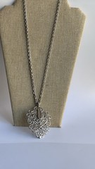1970s Vintage Silver Tone Chunky Statement Pendant Necklace Chain Mod Boho L195