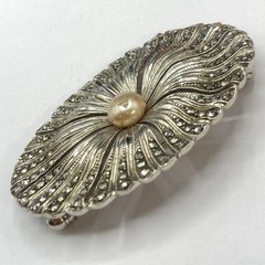 21.8 Grams Antique Art Deco 935 Sterling Silver Marcasite Floral Brooch Pin
