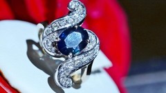 18k white gold size 4 ring 1.42ct natural, treated sapphire diamond 4.80gr N3444