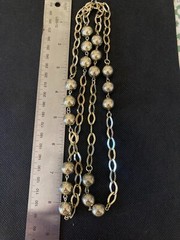 Necklace Vintage Gold Tone Chain with 3 Balls Grouped Stations Large Links 32-in