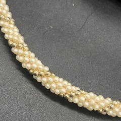 Vtg Faux Pearl Gold Woven Rope Necklace Matching Rope Hoop Earrings Screw Backs