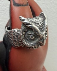 Sterling Silver OWL Ring Sz 7 Artisan Signed Boho Goth REN Faire Modernist 925