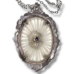 Vintage Sterling Silver Camphor Glass Eagle Pendant Necklace Art Deco 16in