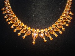 GORGEOUS Vintage SET AMBER RHINESTONES NECKLACE AND EARRINGS PRONGS PERFECT