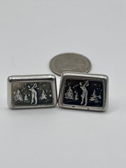 Vintage Foster Silver Tone Golf Cufflinks Golfer Sports Motif Mid Century Modern