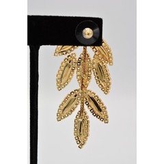 Vintage Crystal Leaf Earrings Drip Dangle Prong Rhinestone Marquise Gold BinAE