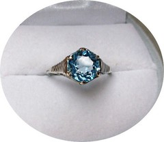 Art Deco – Ring – LONDON Blue Topaz – Solid 14k White Gold Filigree Mtg. – Sz 6.