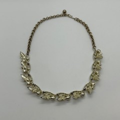 Vintage Judy Lee Gold Tone Necklace Leaf Design Faux Pearls Rhinestones Elegant