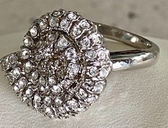 Spiral Shell Style Statement Cocktail Ring Cluster Clear Rhinestone Band Size 8