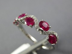 ESTATE 1.03CT DIAMOND & AAA RUBY 14KT WHITE GOLD 3D ROUND & OVAL SWIRL FUN RING