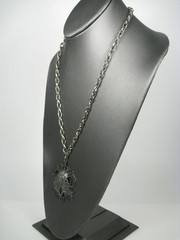 Ornate Vintage Silver Tone Necklace Filigree Pendant Chain 22 In Birds Ornate