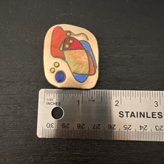 Vintage Enamel over Copper Abstract Brooch/ Pin Hand Painted