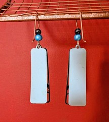 Artsy Boho Chic Dangle Blue & Black Metal Art Deco Earrings Modern Abstract