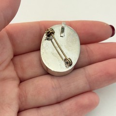 Vintage 925 Sterling Silver Purple Glass Flower Oval Brooch Pin Pendant