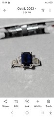 Vintage 18K White Gold Art Deco Sapphire Ring Emerald Cut Baguette Diamond Sz 6