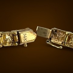 Vintage 14K Gold Nugget Style Link Bracelet 0.49ct Diamond Bar Unisex, 7″ 18.4g
