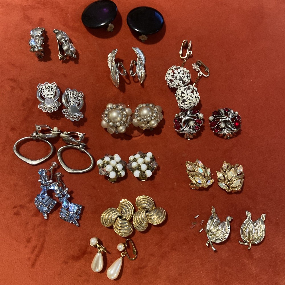 Lot Of Vintage Clip On Earrings Lot 14 Pair Lot Clip Screw Back Earrings Lot