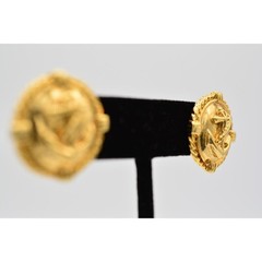 Vintage Anchor Stud Earrings Nautical Pierced Round Gold Tone 80s 1980s BinAR