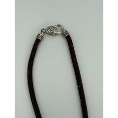 Vintage Mesh Chain Necklace Brown Cord Large Pendant Silver Tone Statement