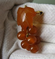 Vintage Natural Baltic Amber Grapes Brooch USSR Gold Plated Pin