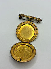 Vintage Locket Photo Brooch Pin Gold Tone C Clasp Heart Floral Embossed