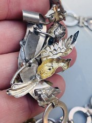 Antique Victorian Sterling Silver Vermeil Bird Turquoise Necklace