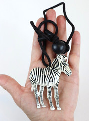 VTG Large Standing Zebra Necklace Black White Striped Boho Statement Africa