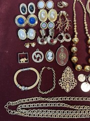 Vintage Gold Tone Jewelry Lot Of 26 Clip On Earrings Necklaces Waist Chain