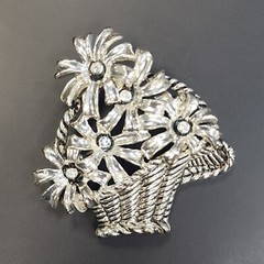Vintage Silver-tone Flower Basket Brooch