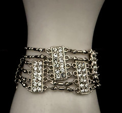Vintage MARLYN SCHIFF 7″ Silver Tone Art Deco Style Paneled Rhinestone Bracelet
