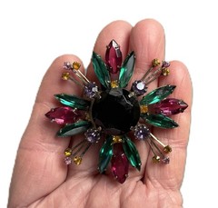 Vintage Maltese Cross Multicolor Round and Marquise Cut Rhinestones