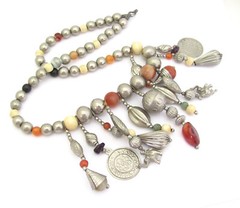 Bohemian Gypsy Tribal Boho Ethnic Necklace Neck Piece Carnelian Stone Fringe