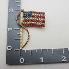 Vintage Flag Brooch Earrings Married Set USA Rhinestones Post