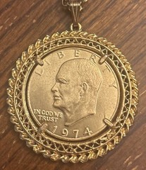Gold Plated 1974 Eisenhower Dollar Pendant Necklace