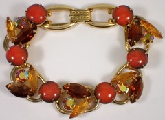 Vtg Juliana DeLizza & Elster 5 Link Pink Red Yellow Navette Rhinestone Bracelet