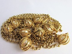 62″ Gold Plate Rolo Chain Double Strand Necklace w/ Caged Pearls