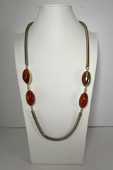 Vintage Lanvin Paris Snake Chain Necklace w/ Carnelian & Gold Tone Beads