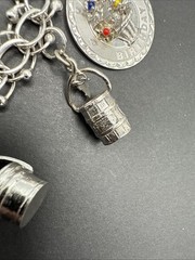 VINTAGE STERLING SILVER CHARM BRACELET Champagne Hat Barrel Grad 32 G 7” J13