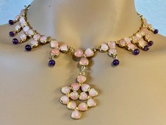 AUTHENTIC SWOBODA SET OF NECKLACE, EARRINGS~ ROSE QUARTZ, AMETHYST