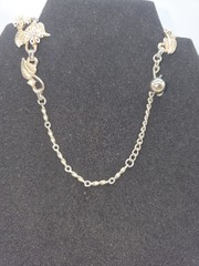 VTG Mid Century Cream Enamel Metal Rhinestone Flower Choker Necklace Goldtone
